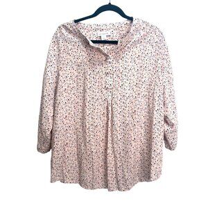 Liz Claiborne Womens Pink‎ Multicolor Print speckled Blouse 1X 3/4 Sleeve Top